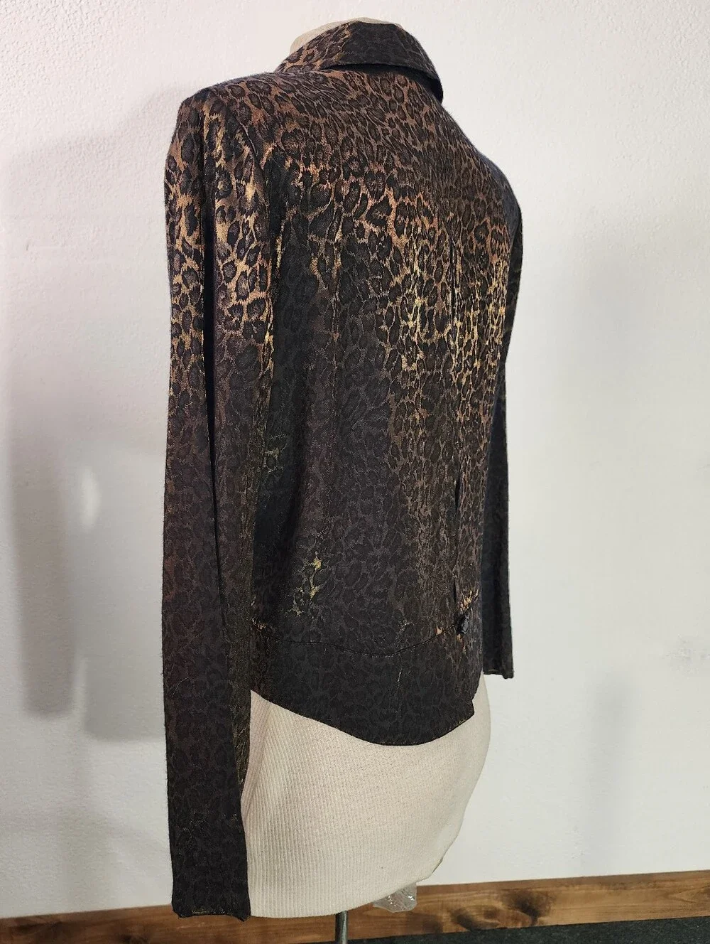 Sheri Martin Jacket Leopard Print Slit Back Button Down Vintage Brown Size 12P